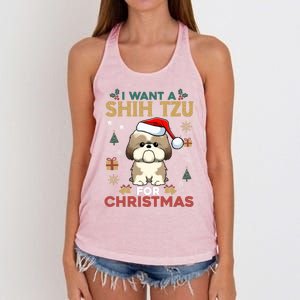 I Want A Shih Tzu For Christmas Cute Dog Lover Family Pajama Meaningful Gift Women's Knotted Racerback Tank