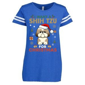 I Want A Shih Tzu For Christmas Cute Dog Lover Family Pajama Meaningful Gift Enza Ladies Jersey Football T-Shirt