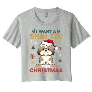 I Want A Shih Tzu For Christmas Cute Dog Lover Family Pajama Meaningful Gift Women's Crop Top Tee