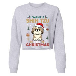 I Want A Shih Tzu For Christmas Cute Dog Lover Family Pajama Meaningful Gift Cropped Pullover Crew