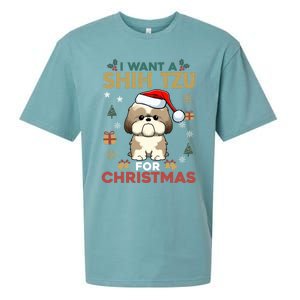 I Want A Shih Tzu For Christmas Cute Dog Lover Family Pajama Meaningful Gift Sueded Cloud Jersey T-Shirt