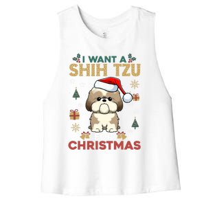 I Want A Shih Tzu For Christmas Cute Dog Lover Family Pajama Meaningful Gift Women's Racerback Cropped Tank