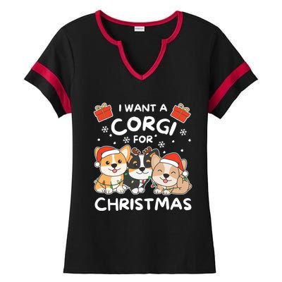 I Want A Corgi For Christmas Cute Dogs Cute Gift Ladies Halftime Notch Neck Tee