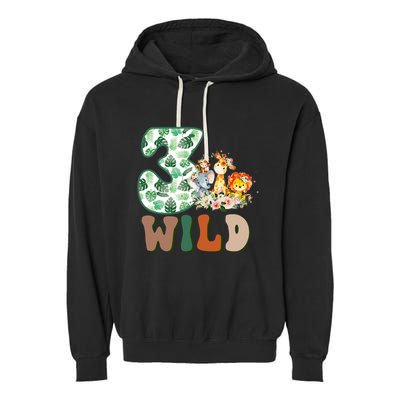 Im Wild And 3 Birthday Safari Jungle Zoo 3rd Bday Three Gift Garment-Dyed Fleece Hoodie
