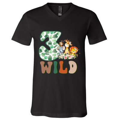 Im Wild And 3 Birthday Safari Jungle Zoo 3rd Bday Three Gift V-Neck T-Shirt
