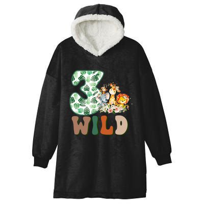 Im Wild And 3 Birthday Safari Jungle Zoo 3rd Bday Three Gift Hooded Wearable Blanket