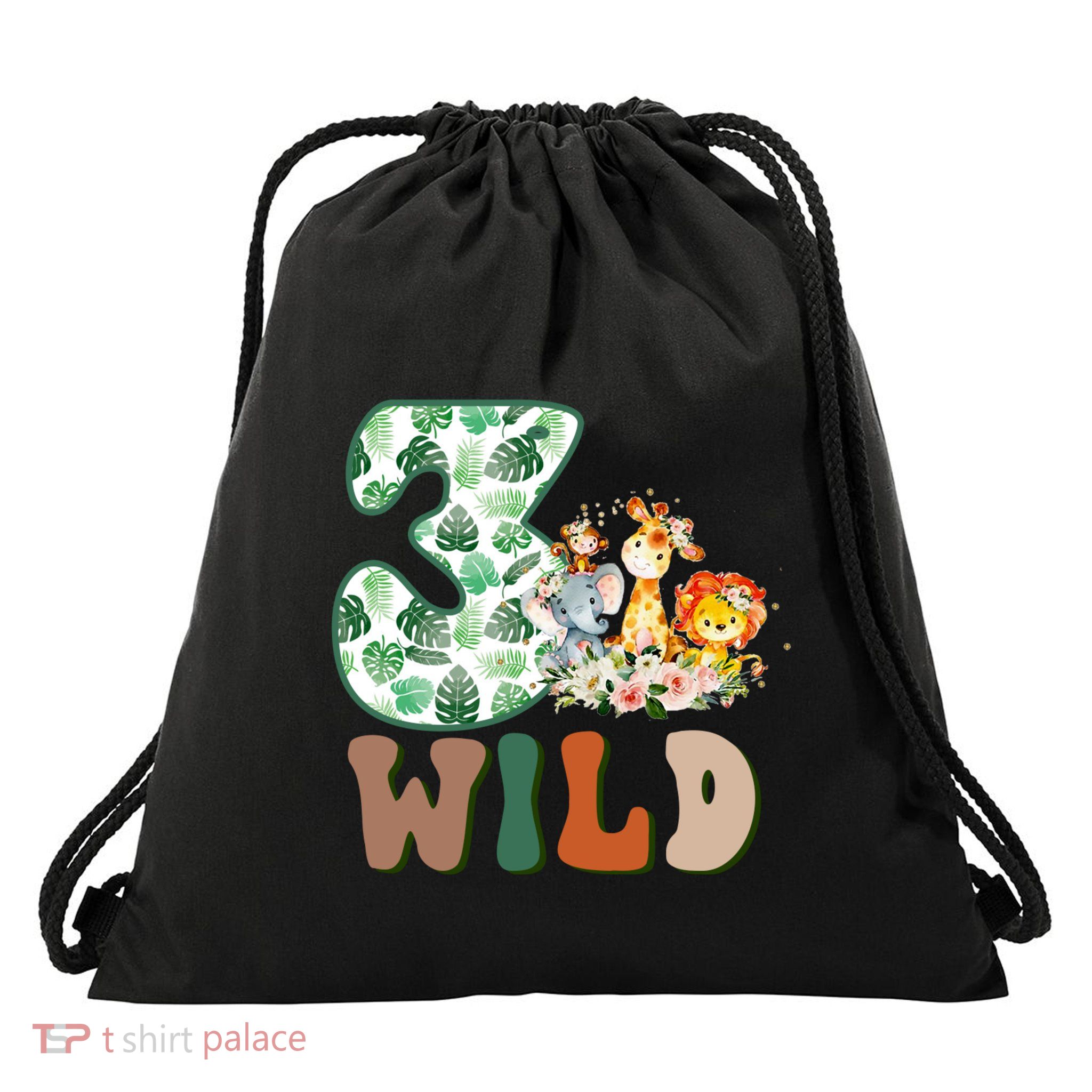 Im Wild And 3 Birthday Safari Jungle Zoo 3rd Bday Three Gift Drawstring Bag