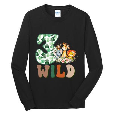 Im Wild And 3 Birthday Safari Jungle Zoo 3rd Bday Three Gift Tall Long Sleeve T-Shirt