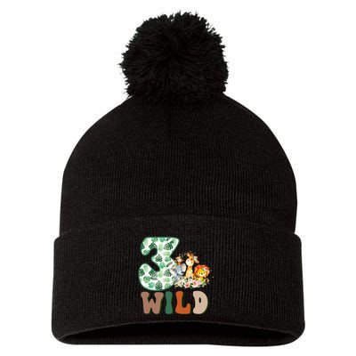 Im Wild And 3 Birthday Safari Jungle Zoo 3rd Bday Three Gift Pom Pom 12in Knit Beanie