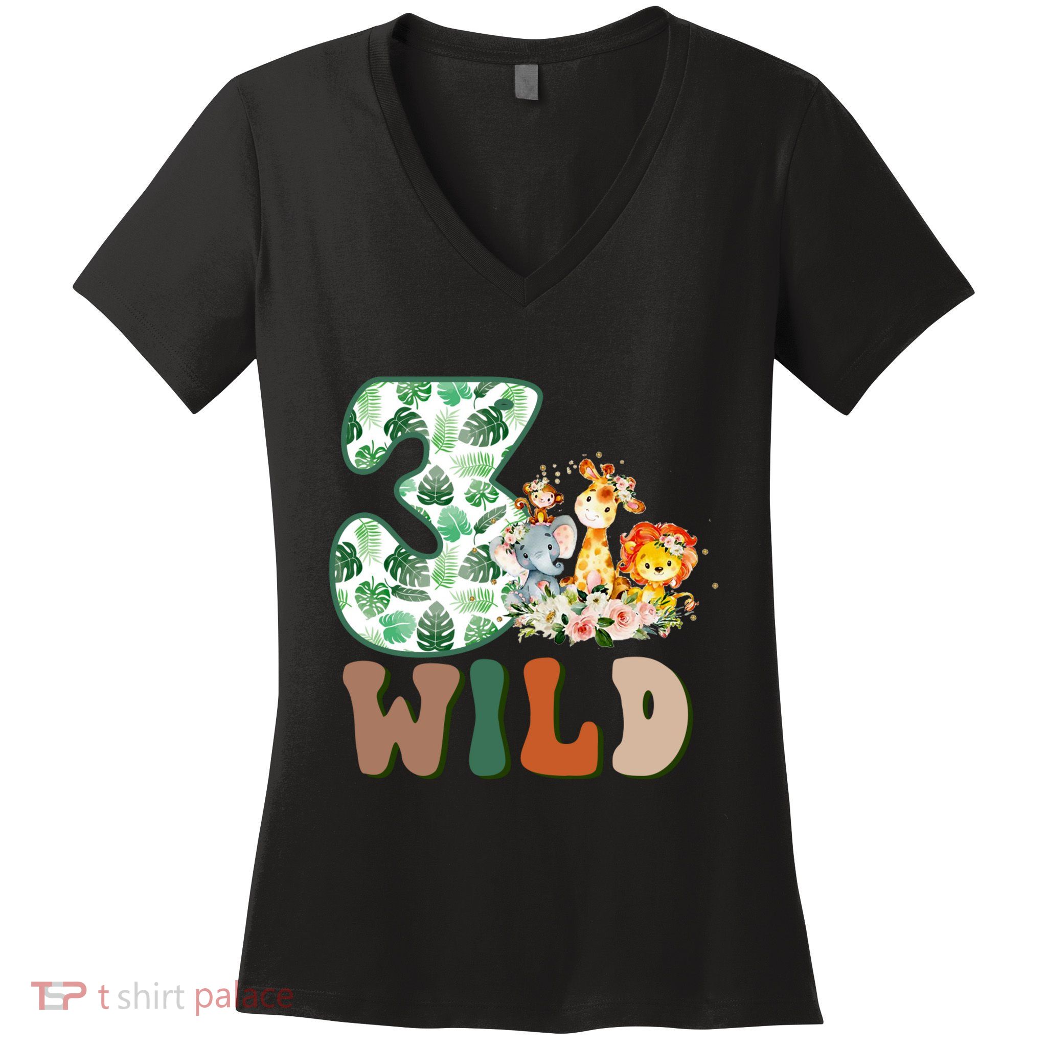Im Wild And 3 Birthday Safari Jungle Zoo 3rd Bday Three Gift Women's V-Neck T-Shirt