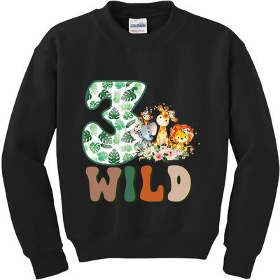Im Wild And 3 Birthday Safari Jungle Zoo 3rd Bday Three Gift Kids Sweatshirt
