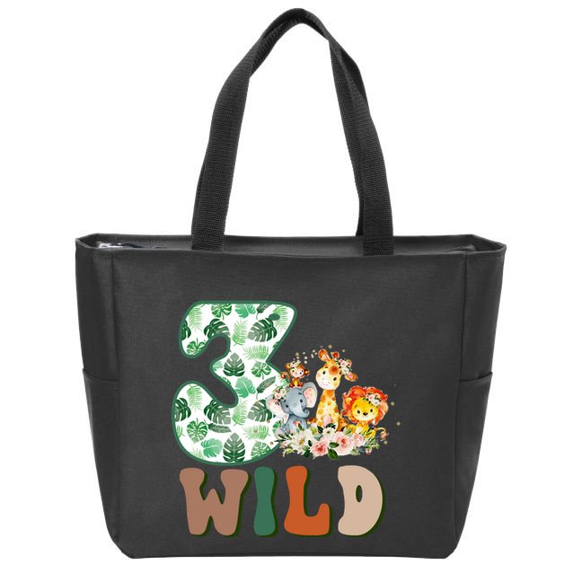 Im Wild And 3 Birthday Safari Jungle Zoo 3rd Bday Three Gift Zip Tote Bag