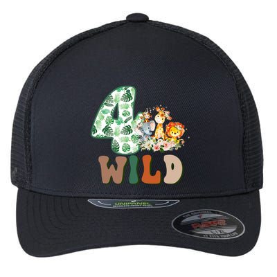 Im Wild And 4 Birthday Safari Jungle Zoo 4th Bday Fourth Gift Flexfit Unipanel Trucker Cap