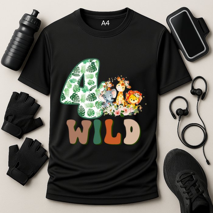Im Wild And 4 Birthday Safari Jungle Zoo 4th Bday Fourth Gift Cooling Performance Crew T-Shirt