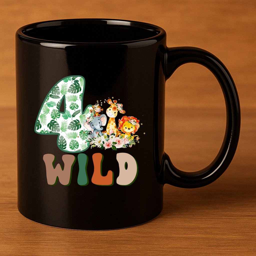 Im Wild And 4 Birthday Safari Jungle Zoo 4th Bday Fourth Gift 11oz C Handle Ceramic Mug