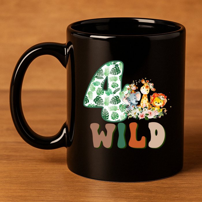 Im Wild And 4 Birthday Safari Jungle Zoo 4th Bday Fourth Gift 11oz C Handle Ceramic Mug