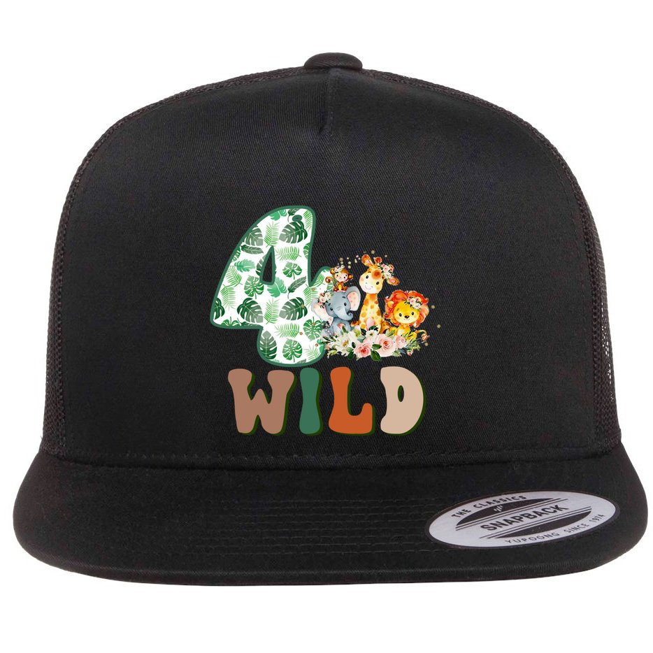 Im Wild And 4 Birthday Safari Jungle Zoo 4th Bday Fourth Gift Flat Bill Trucker Hat