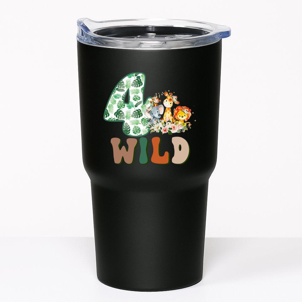 Im Wild And 4 Birthday Safari Jungle Zoo 4th Bday Fourth Gift Tumbler