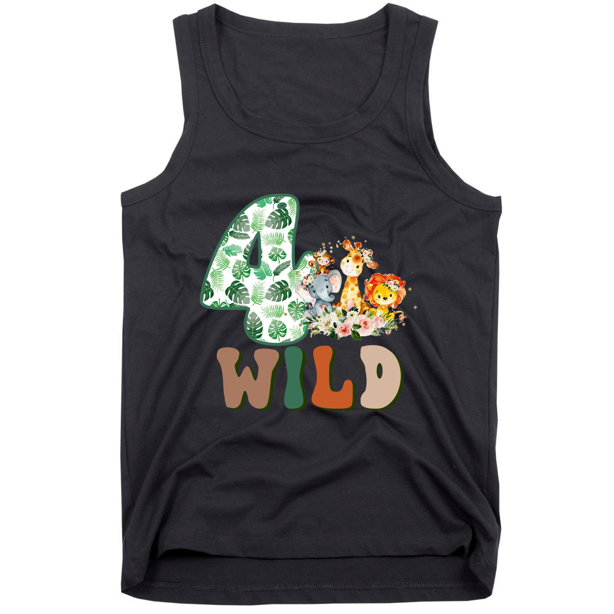 Im Wild And 4 Birthday Safari Jungle Zoo 4th Bday Fourth Gift Tank Top