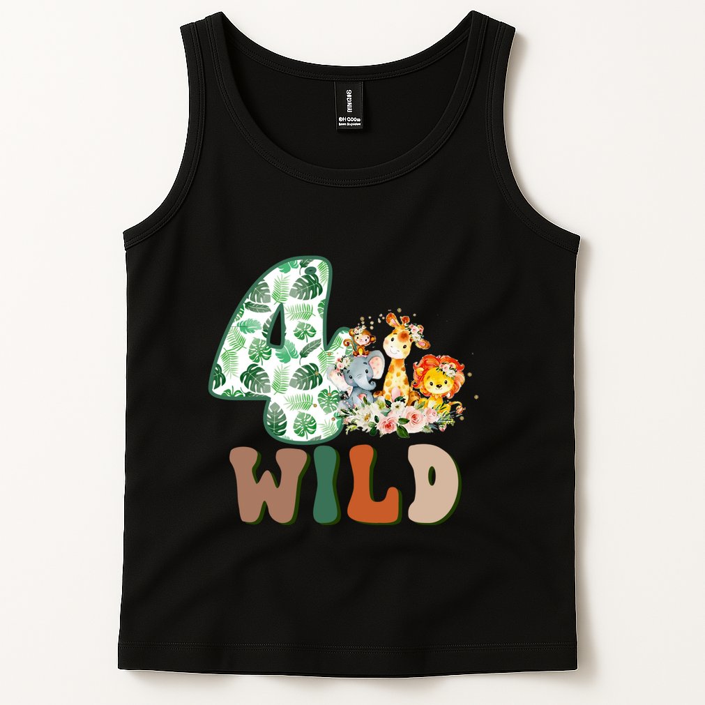Im Wild And 4 Birthday Safari Jungle Zoo 4th Bday Fourth Gift Tank Top
