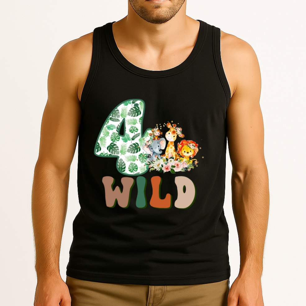 Im Wild And 4 Birthday Safari Jungle Zoo 4th Bday Fourth Gift Tank Top