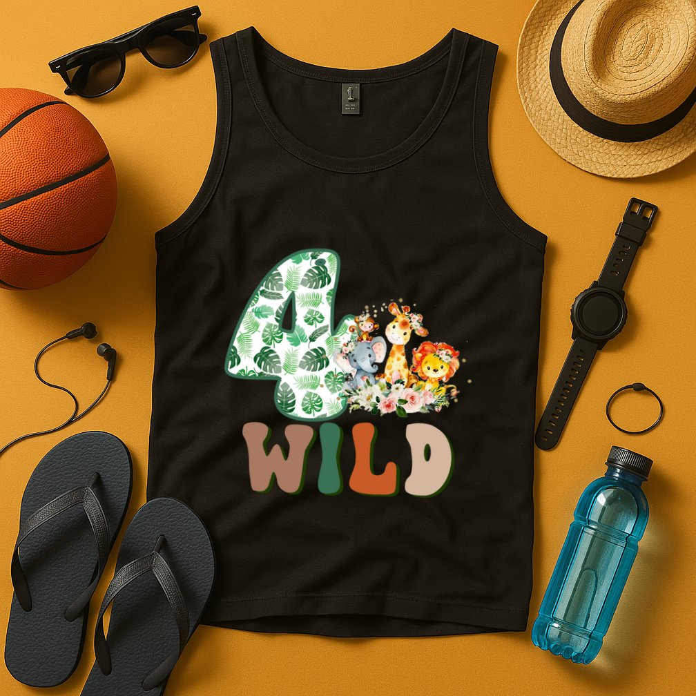 Im Wild And 4 Birthday Safari Jungle Zoo 4th Bday Fourth Gift Tank Top