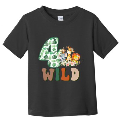 Im Wild And 4 Birthday Safari Jungle Zoo 4th Bday Fourth Gift Toddler T-Shirt