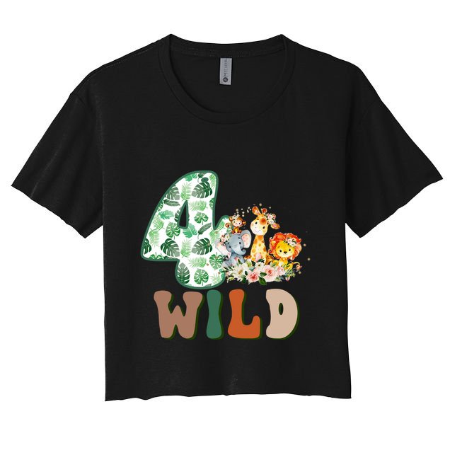 Im Wild And 4 Birthday Safari Jungle Zoo 4th Bday Fourth Gift Crop Top
