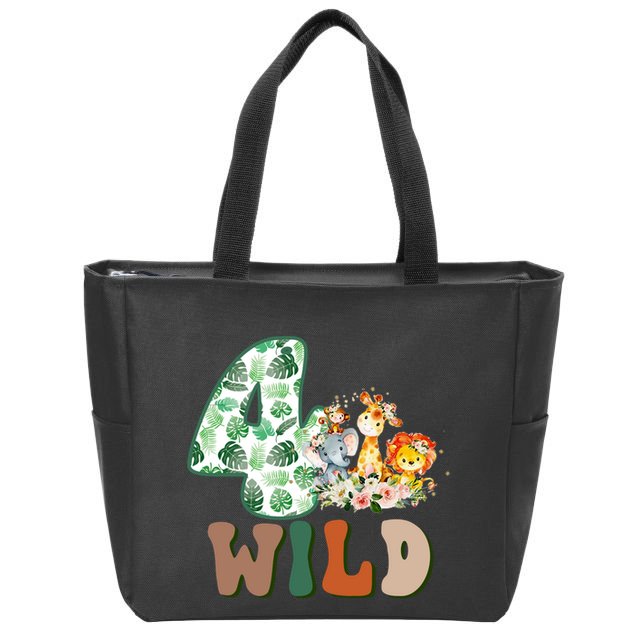 Im Wild And 4 Birthday Safari Jungle Zoo 4th Bday Fourth Gift Zip Tote Bag