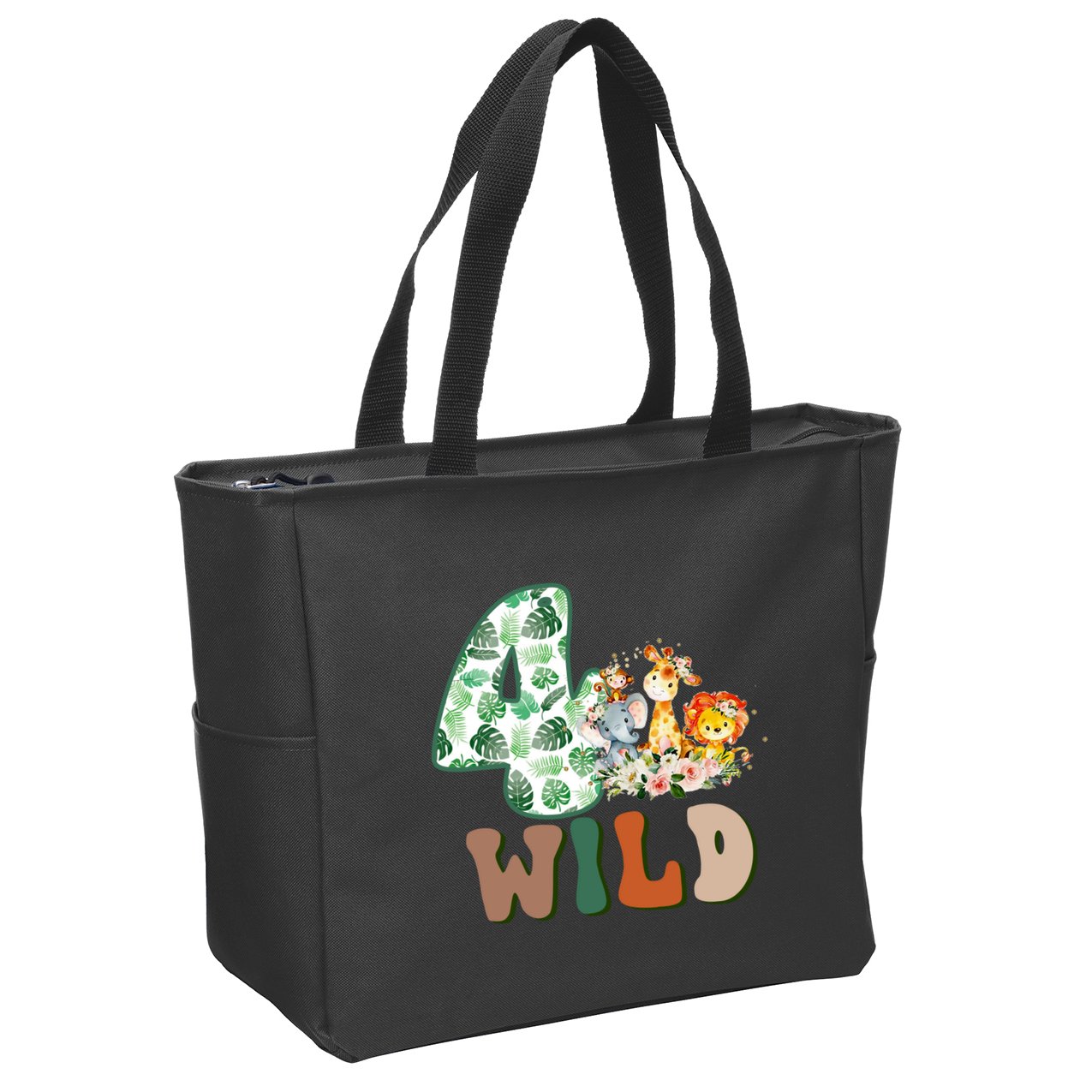 Im Wild And 4 Birthday Safari Jungle Zoo 4th Bday Fourth Gift Zip Tote Bag