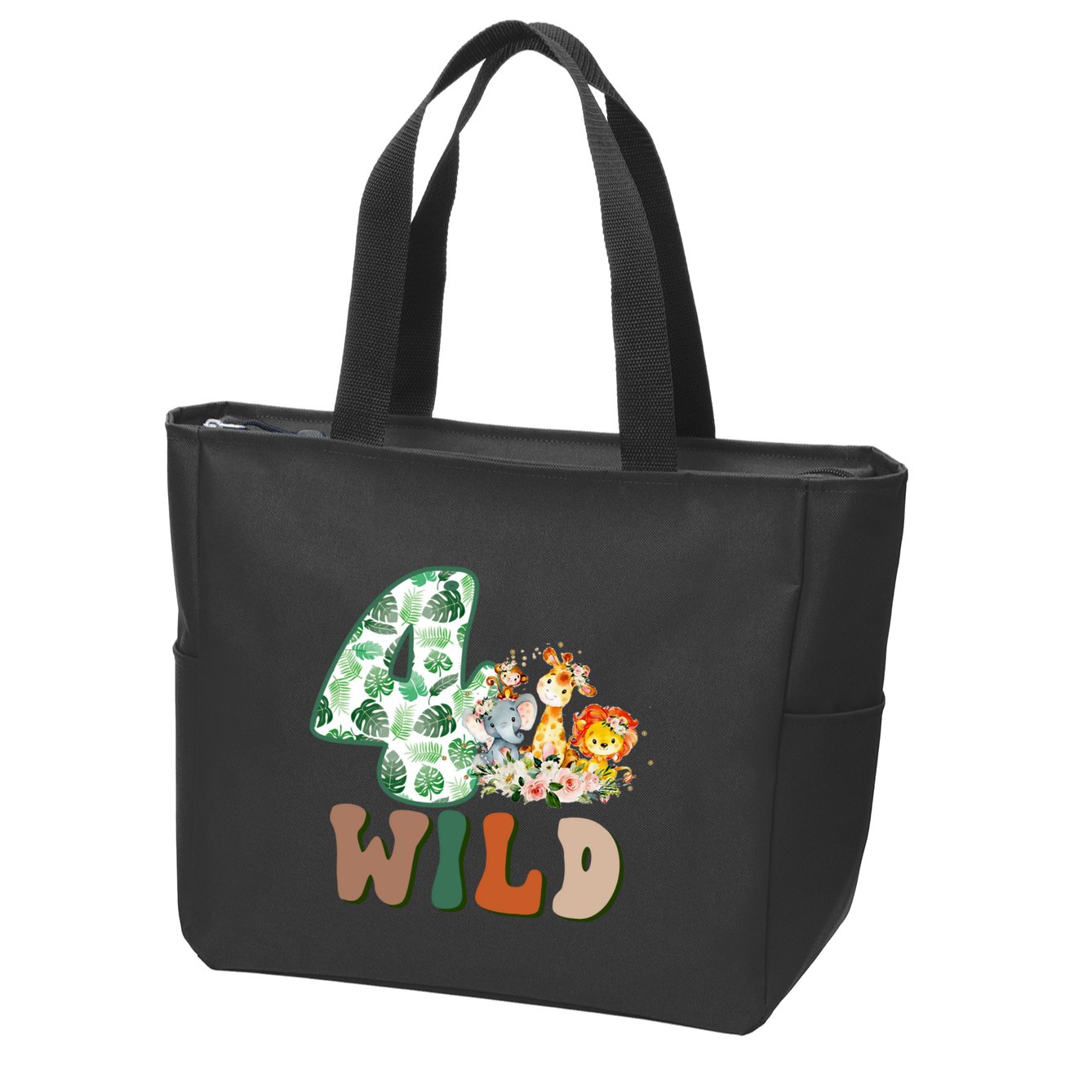 Im Wild And 4 Birthday Safari Jungle Zoo 4th Bday Fourth Gift Zip Tote Bag