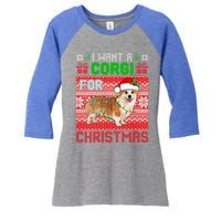 I Want A Corgi For Christmas Santa Dog Lover Owner Great Gift Women's Tri-Blend 3/4-Sleeve Raglan Shirt