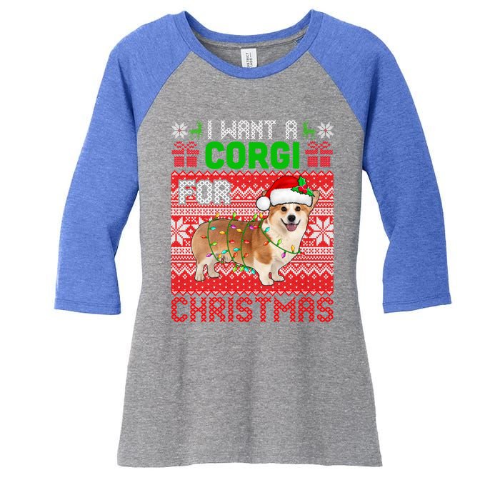 I Want A Corgi For Christmas Santa Dog Lover Owner Great Gift Women's Tri-Blend 3/4-Sleeve Raglan Shirt