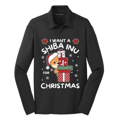 I Want A Shiba Inu For Christmas Cute Dogs Great Gift Silk Touch Performance Long Sleeve Polo