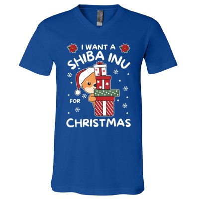 I Want A Shiba Inu For Christmas Cute Dogs Great Gift V-Neck T-Shirt