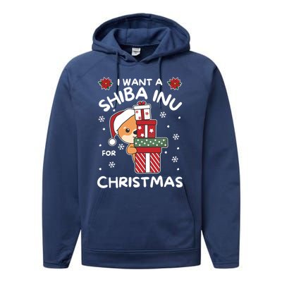 I Want A Shiba Inu For Christmas Cute Dogs Great Gift Performance Fleece Hoodie