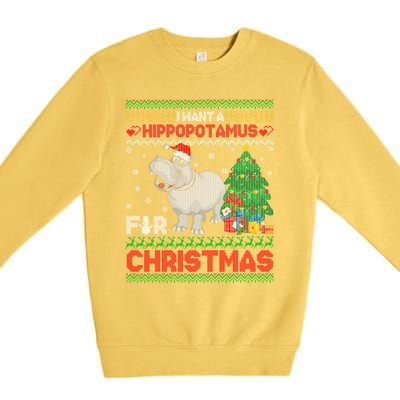 I Want A Hippopotamus For Christmas Hippo Pajamas Ugly Gift Premium Crewneck Sweatshirt