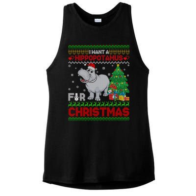 I Want A Hippopotamus For Christmas Hippo Pajamas Ugly Gift Ladies PosiCharge Tri-Blend Wicking Tank