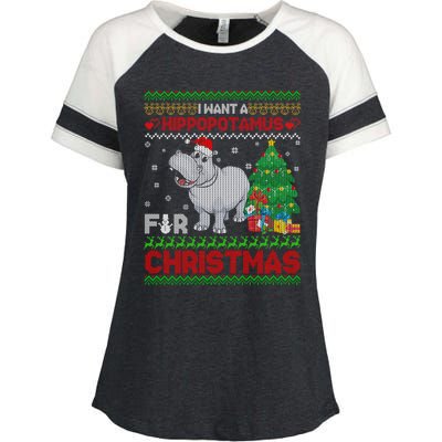 I Want A Hippopotamus For Christmas Hippo Pajamas Ugly Gift Enza Ladies Jersey Colorblock Tee