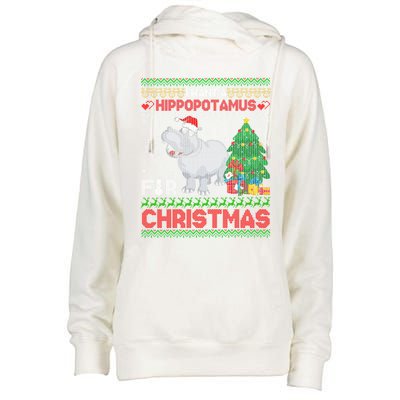 I Want A Hippopotamus For Christmas Hippo Pajamas Ugly Gift Womens Funnel Neck Pullover Hood