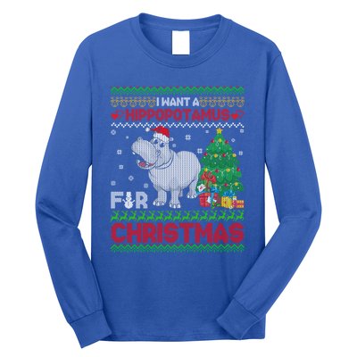 I Want A Hippopotamus For Christmas Hippo Pajamas Ugly Gift Long Sleeve Shirt