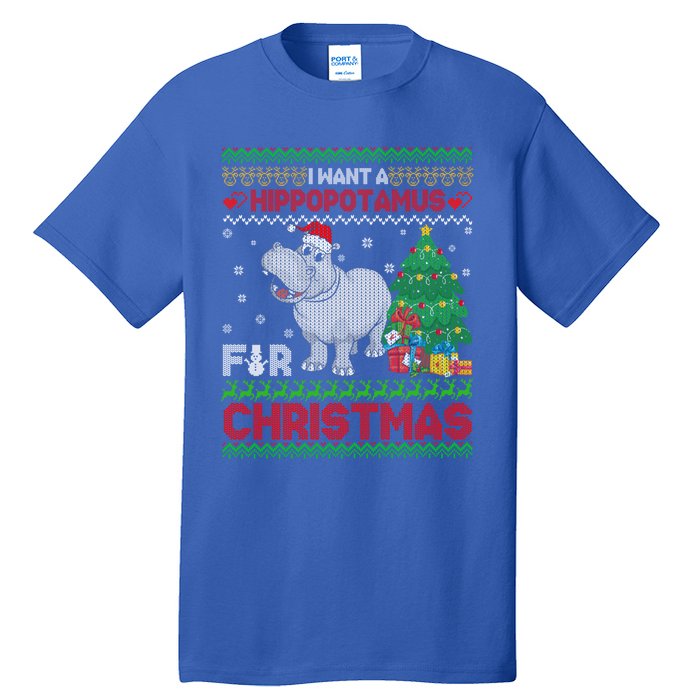 I Want A Hippopotamus For Christmas Hippo Pajamas Ugly Gift Tall T-Shirt