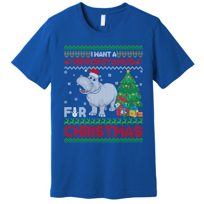 I Want A Hippopotamus For Christmas Hippo Pajamas Ugly Gift Premium T-Shirt