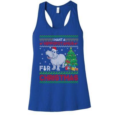 I Want A Hippopotamus For Christmas Hippo Pajamas Ugly Gift Women's Racerback Tank