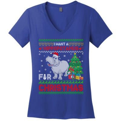 I Want A Hippopotamus For Christmas Hippo Pajamas Ugly Gift Women's V-Neck T-Shirt