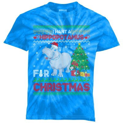 I Want A Hippopotamus For Christmas Hippo Pajamas Ugly Gift Kids Tie-Dye T-Shirt