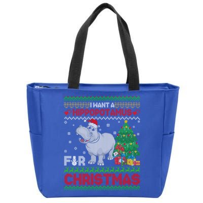 I Want A Hippopotamus For Christmas Hippo Pajamas Ugly Gift Zip Tote Bag