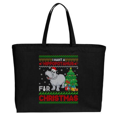 I Want A Hippopotamus For Christmas Hippo Pajamas Ugly Gift Cotton Canvas Jumbo Tote