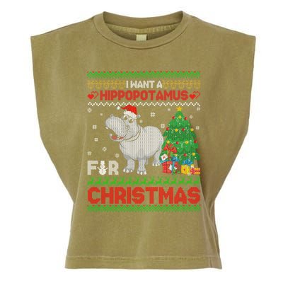 I Want A Hippopotamus For Christmas Hippo Pajamas Ugly Gift Garment-Dyed Women's Muscle Tee