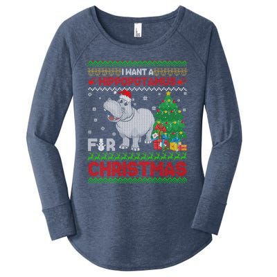 I Want A Hippopotamus For Christmas Hippo Pajamas Ugly Gift Women's Perfect Tri Tunic Long Sleeve Shirt